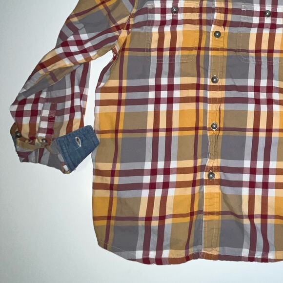 Eddie Bauer Kids Plaid Button Down Shirt yellow burgundy gray white boy's size 7 - Picture 11 of 16